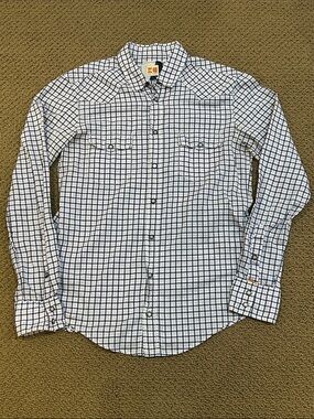 Boss Orange Plaid Long Sleeve Western Shirt Snap Buttons Medium Blue White Red